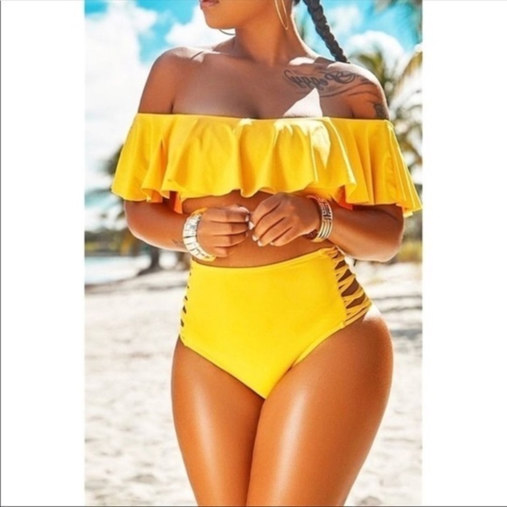 Bright yellow high waist bikini